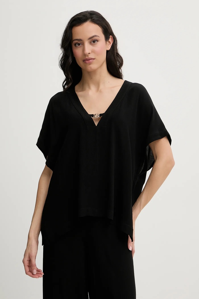 BOSS bluză de plajă Double B Top uni negru 50557041