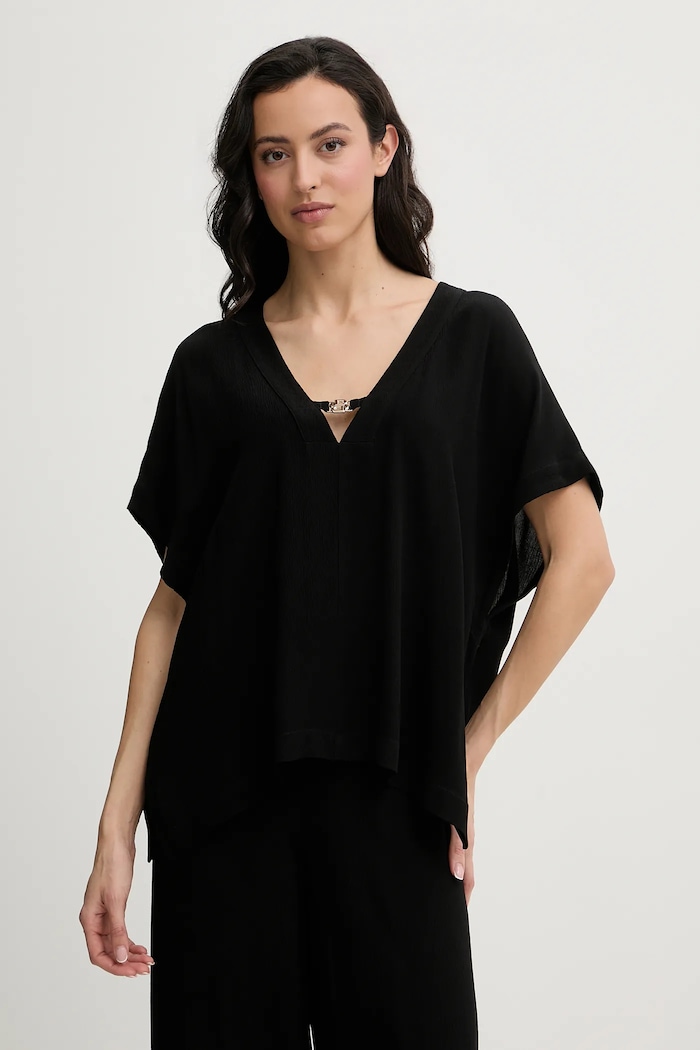 BOSS bluză de plajă Double B Top uni negru 50557041