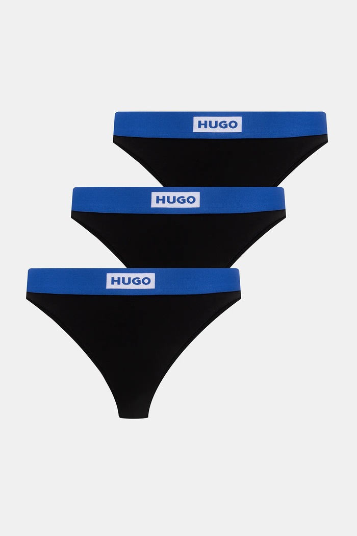 Στρινγκ Hugo Blue TRIPLET BLUE THONG 3-pack πλεκτό ύφασμα μαύρο 50557228
