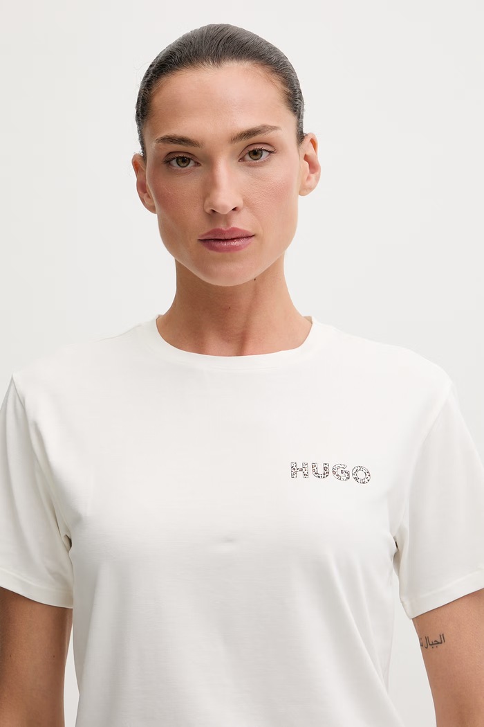 Abbigliamento HUGO t-shirt da donna con modal CASUAL T-SHIRT 50556981 beige