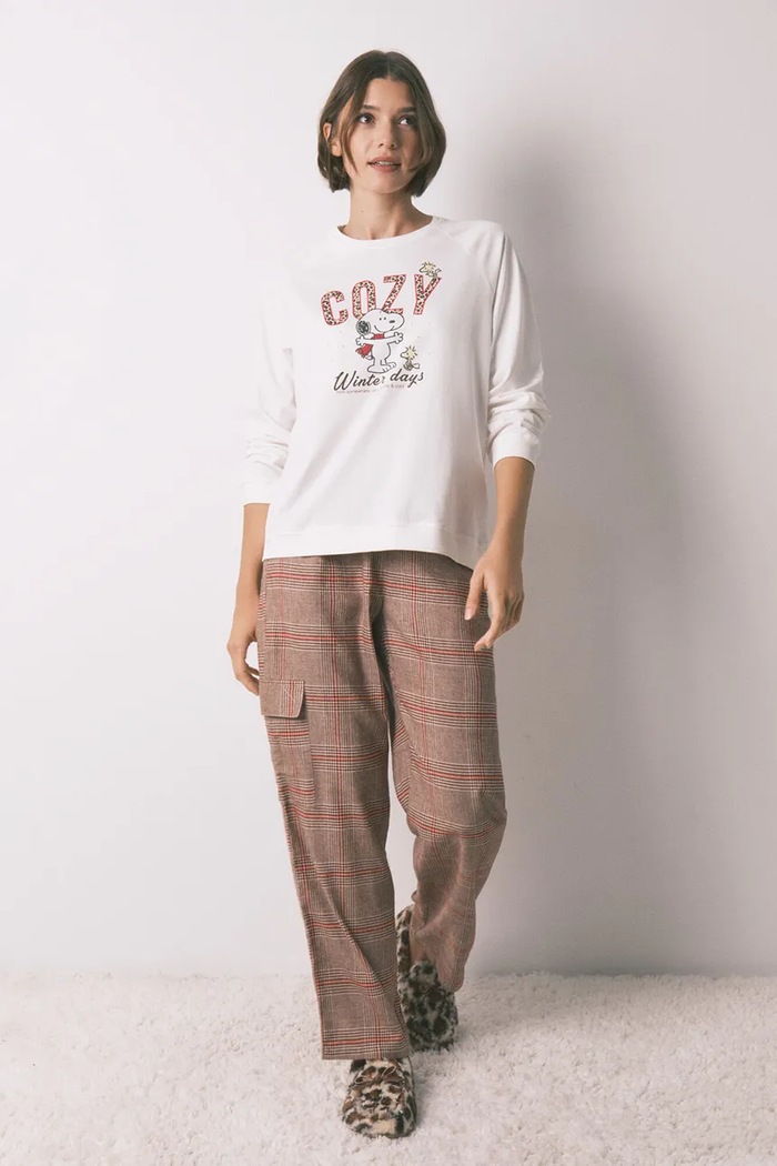 women'secret piżama bawełniana SNOOPY nadruk beżowy 3132215
