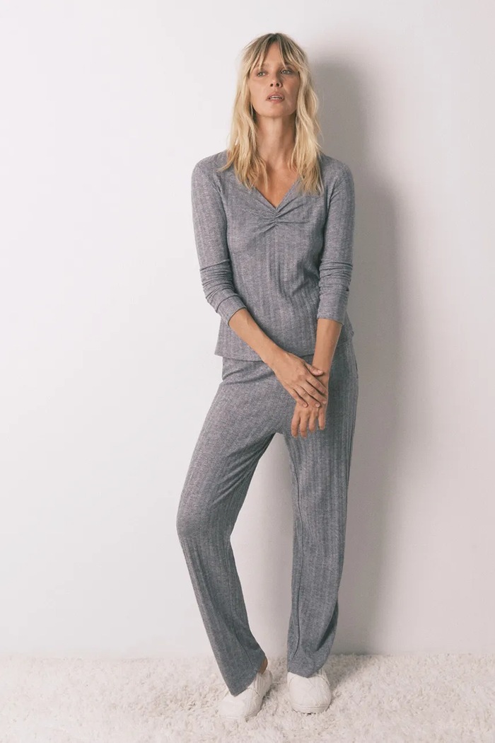 women'secret komplet piżamowy dzianina szary 3592445