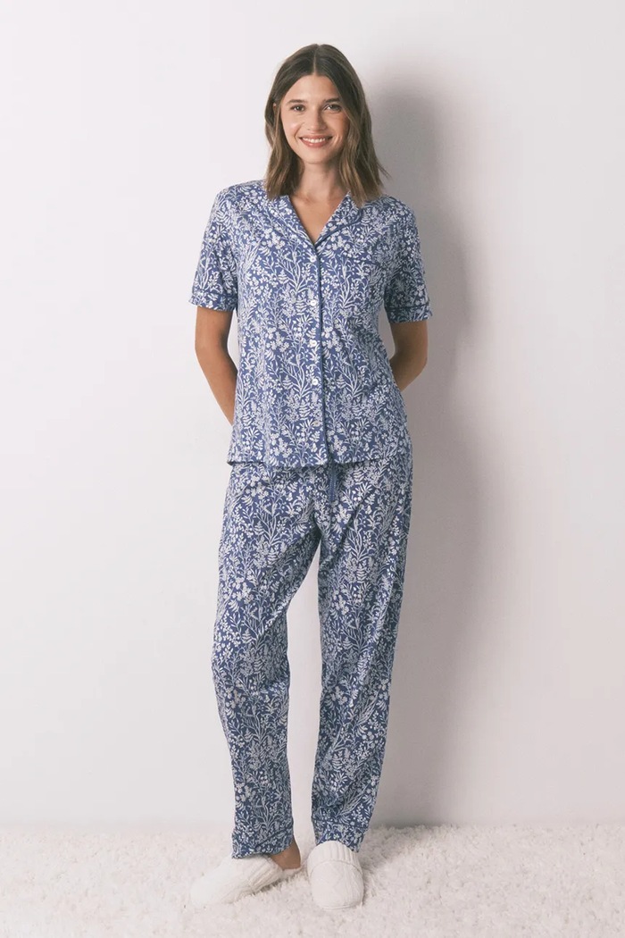 women'secret komplet piżamowy bawełniany wzorzyste niebieski 3592470
