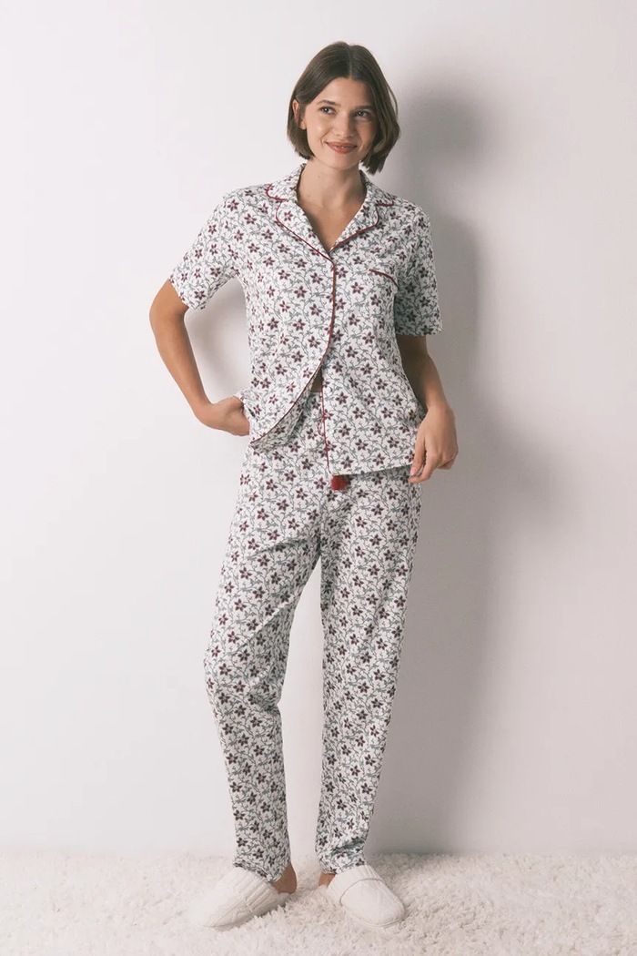 women'secret komplet piżamowy bawełniany wzorzyste beżowy 3792070