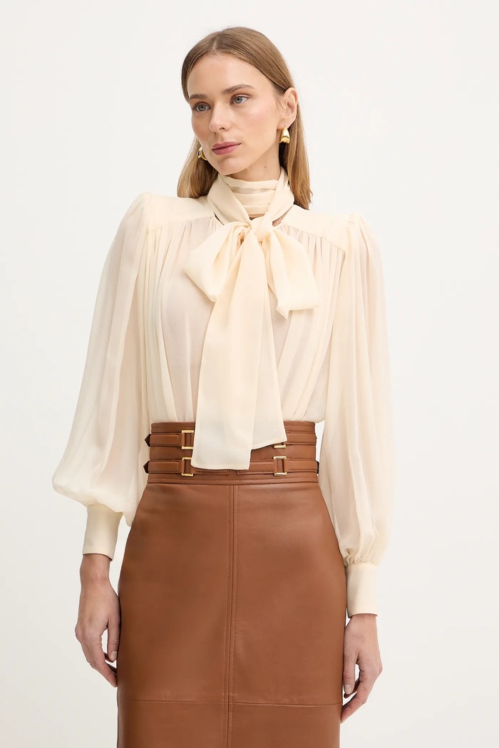 Hodvábne body Elisabetta Franchi jednofarebný béžová CB00661E2