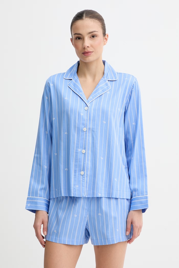 Lauren Ralph Lauren dvojdielne pyžamo dámske bavlnené látka modrá ILN12490