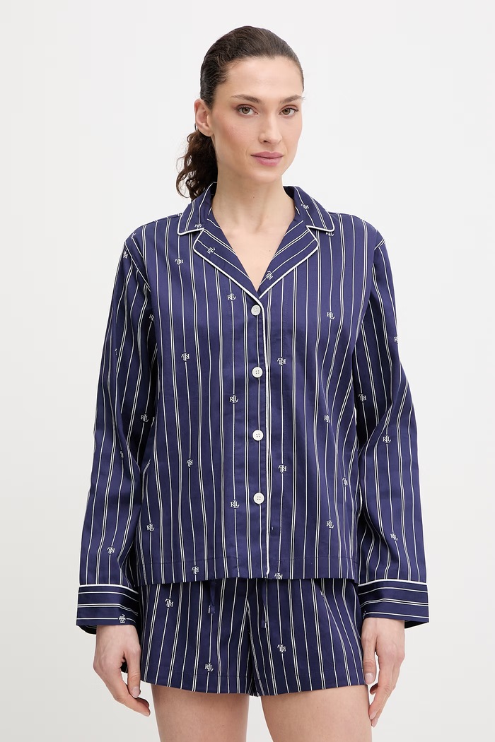 Lauren Ralph Lauren dvojdielne pyžamo dámske bavlnené látka tmavomodrá ILN12490