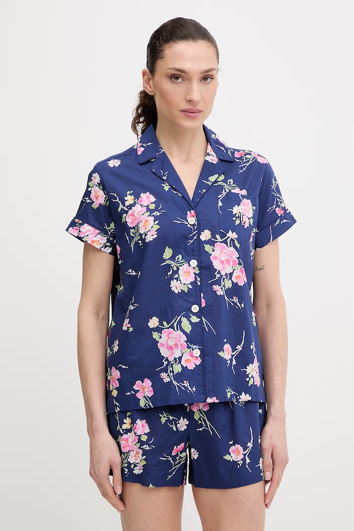 Pyžamo Lauren Ralph Lauren bavlna tmavomodrá ILN12499