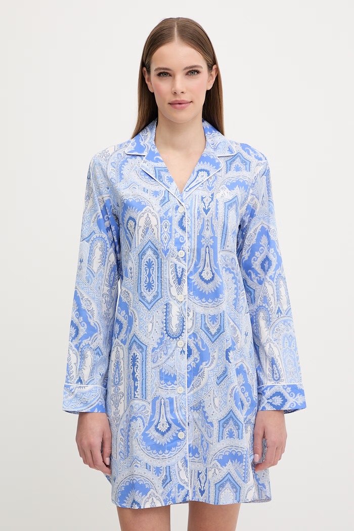 Nočná košeľa Lauren Ralph Lauren nášivka modrá ILN32489