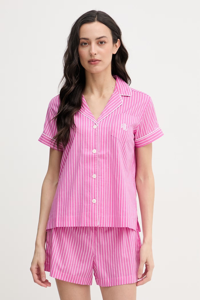 Lauren Ralph Lauren piżama dwuczęściowa damska z bawełną różowy ILN12506