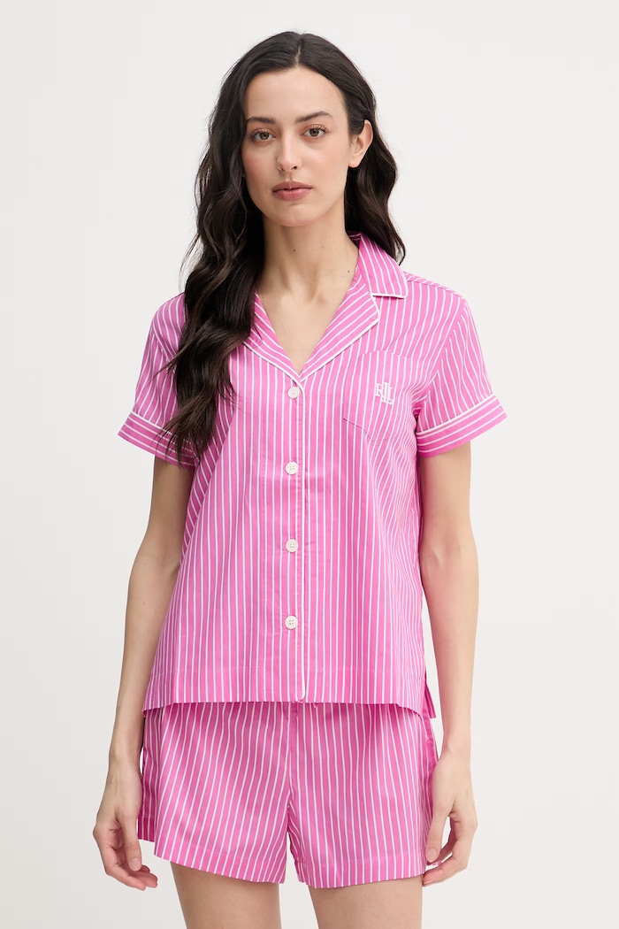 Lauren Ralph Lauren piżama dwuczęściowa damska z bawełną różowy ILN12506