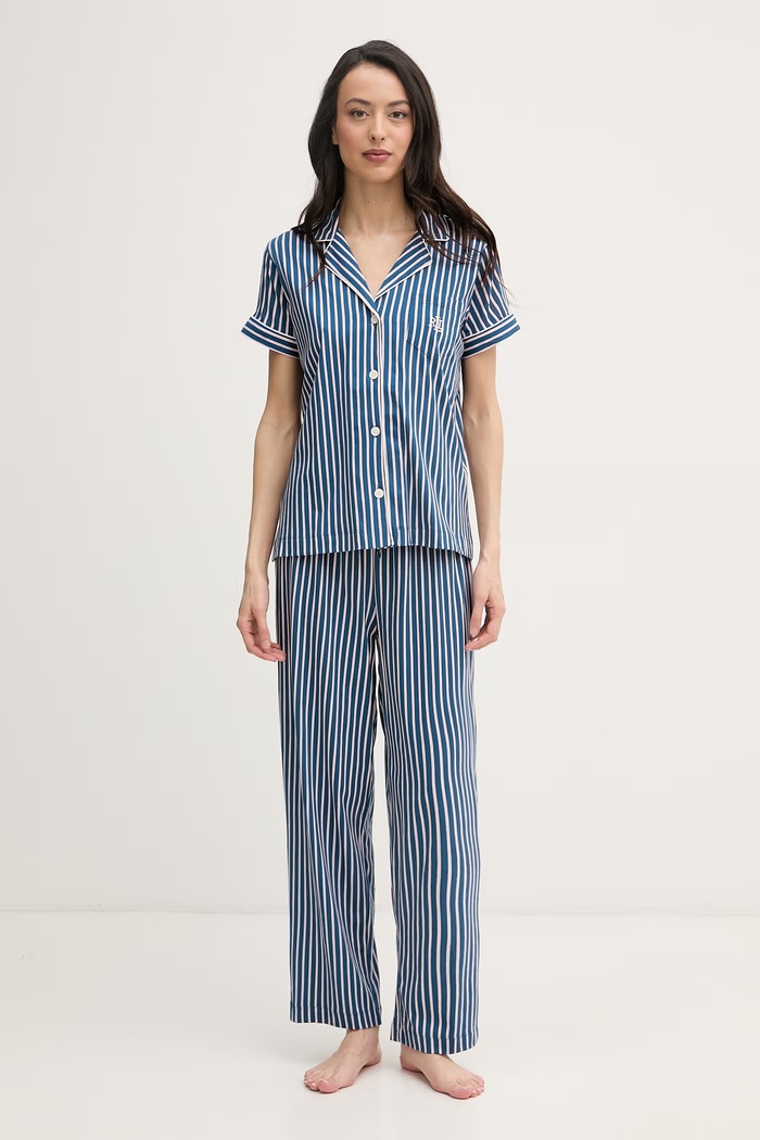 Lauren Ralph Lauren piżama dwuczęściowa damska z bawełną granatowy ILN72519
