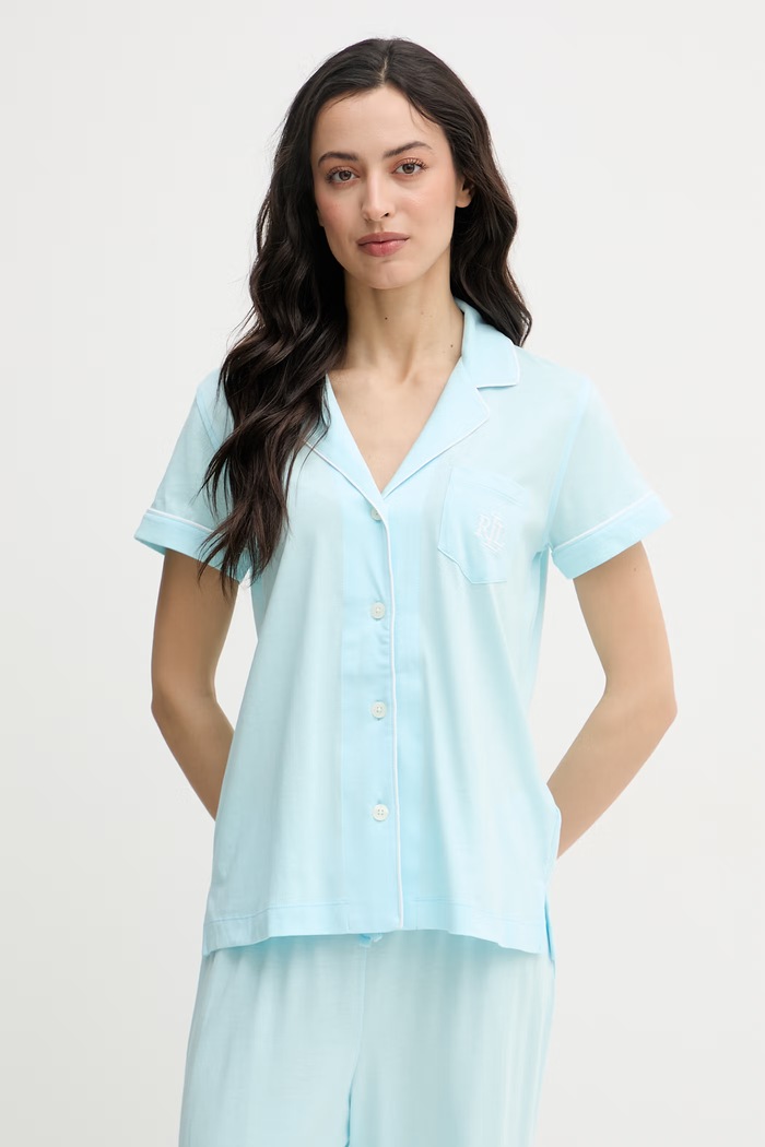 Oblečenie Lauren Ralph Lauren dvojdielne pyžamo dámske s bavlnou ILN92509 modrá