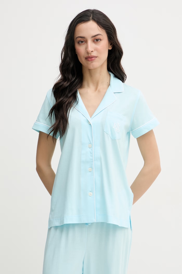 Oblečenie Lauren Ralph Lauren dvojdielne pyžamo dámske s bavlnou ILN92509 modrá
