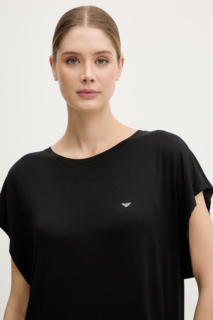 Emporio Armani Underwear pyžamová košeľa dámska s viskózou čierna EW002965.AF19024