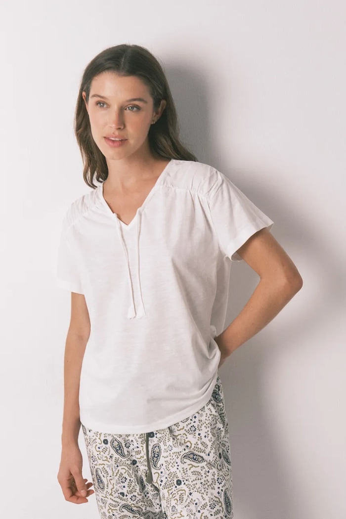 women'secret t-shirt piżamowy bawełniany bawełna beżowy 3273287