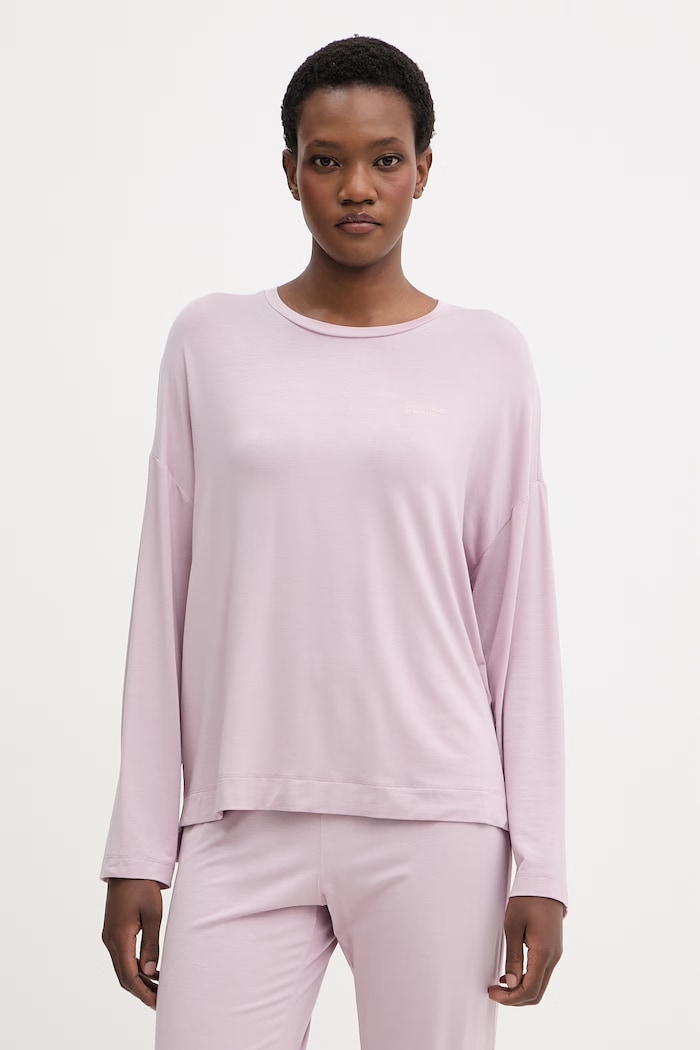 United Colors of Benetton longsleeve piżamowa damska z modalem fioletowy 36MX3M08E