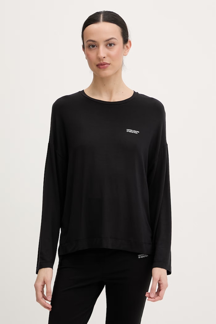 United Colors of Benetton longlseeve piżamowy damski z modalem czarny 36MX3M08E
