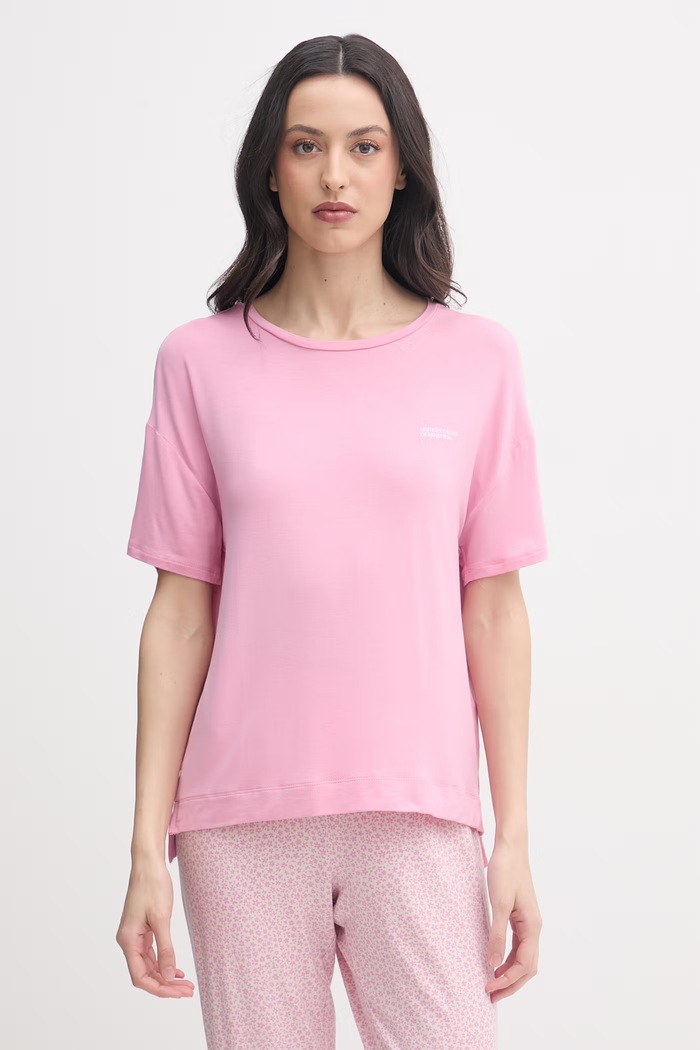 United Colors of Benetton T-shirt piżamowy damski z modalem różowy 36MX3M08I