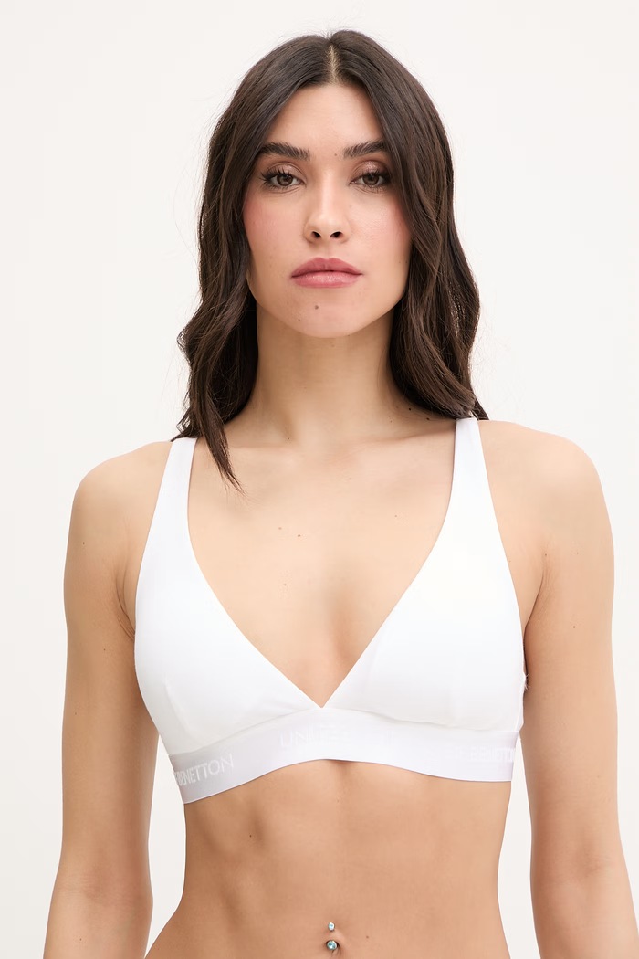 Podprsenka plunge United Colors of Benetton bavlnená s elastanom biela 3OP81R01F.