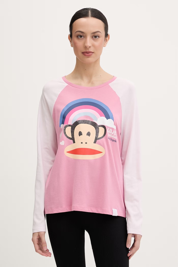 United Colors of Benetton longsleeve piżamowy damski z wiskozy różowy 3Y5E3M08J