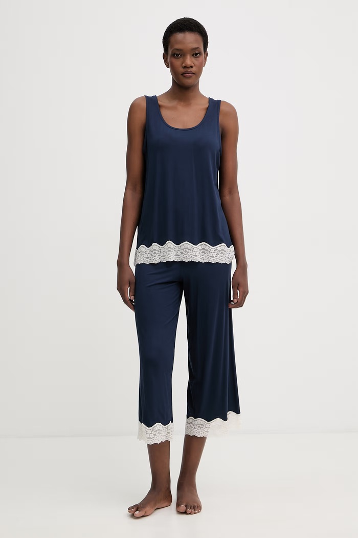 United Colors of Benetton top piżamowy damski z wiskozy 3Z123H00P granatowy SS26