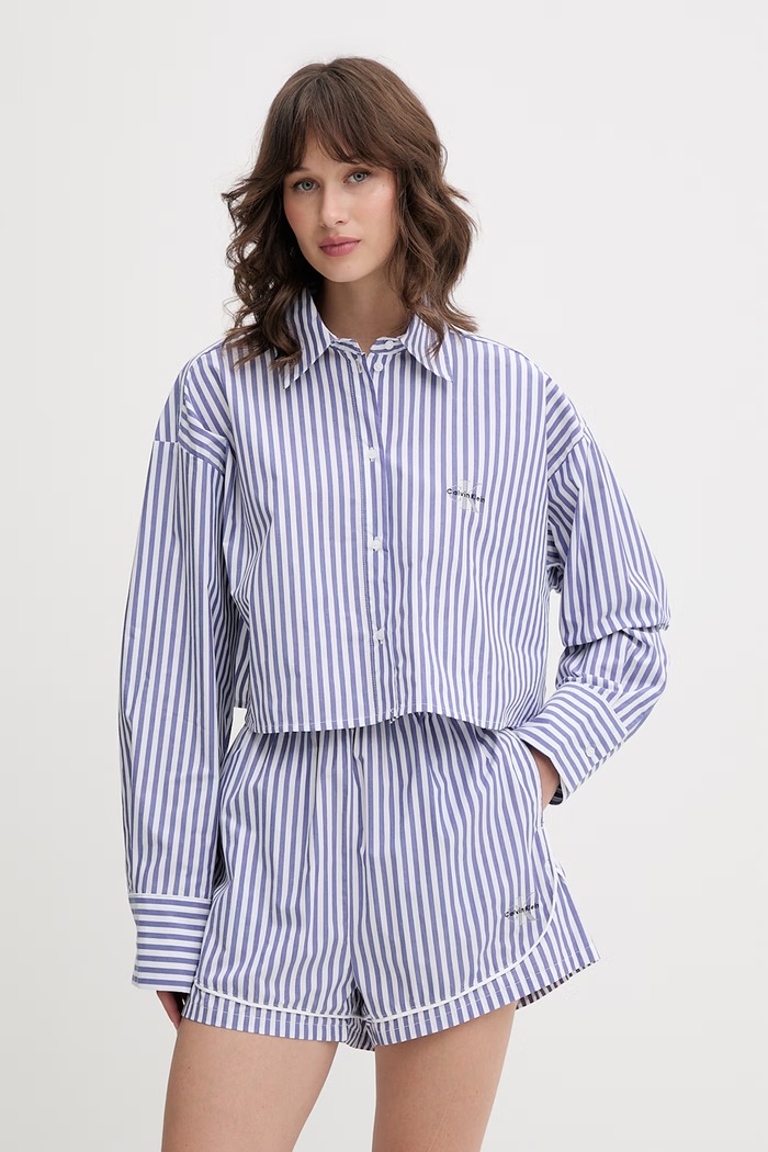 Calvin Klein Underwear pyžamové šortky dámske bavlnené LV00QS7604 modrá SS26