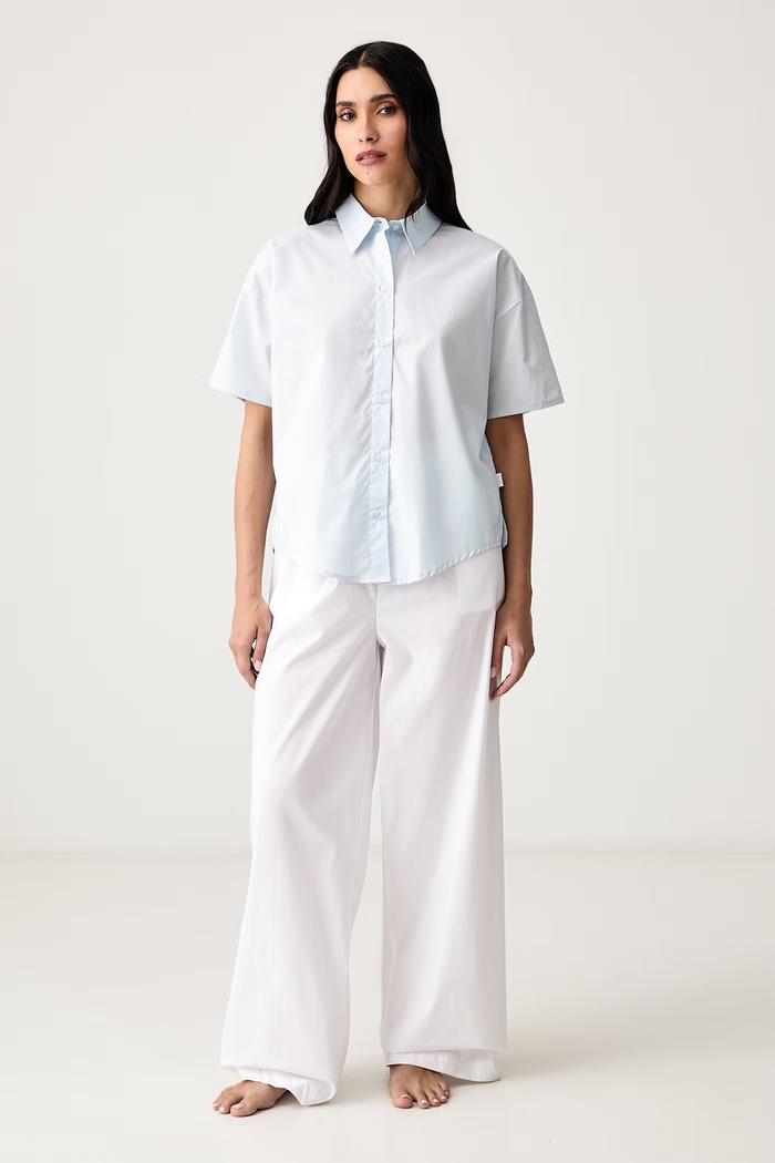 Calvin Klein Underwear Camicia da pigiama da donna in cotone LV00QS7654 blu SS26