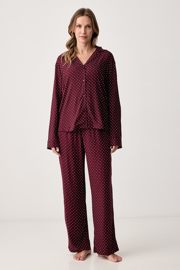 Tommy Hilfiger Spodnie piżamowe damskie z wiskozy UW0UW06244 bordowy SS26