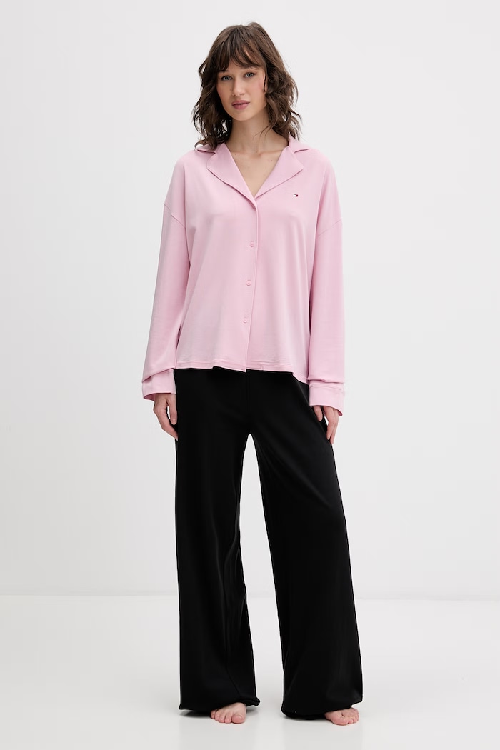 Tommy Hilfiger spodnie piżamowe damskie z bawełną UW0UW06296 czarny SS26