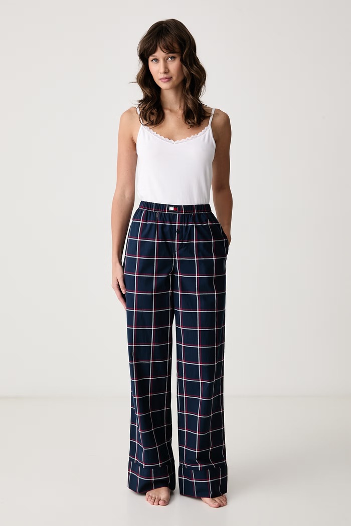 Tommy Hilfiger Spodnie piżamowe damskie bawełniane UW0UW06502 granatowy SS26