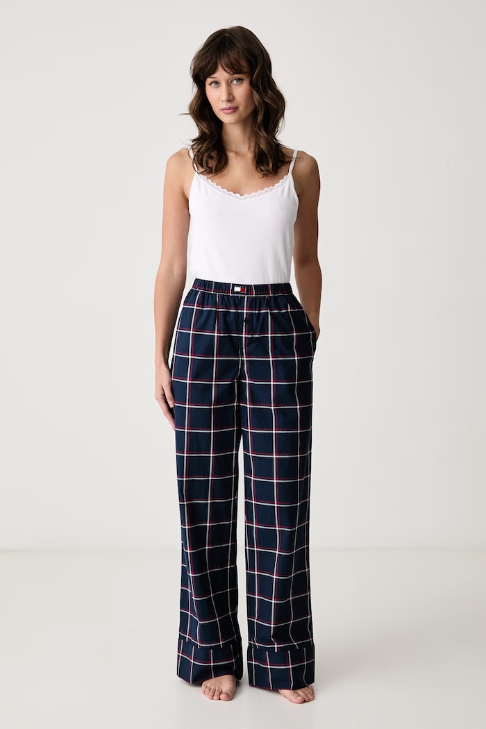Tommy Hilfiger Spodnie piżamowe damskie bawełniane UW0UW06502 granatowy SS26
