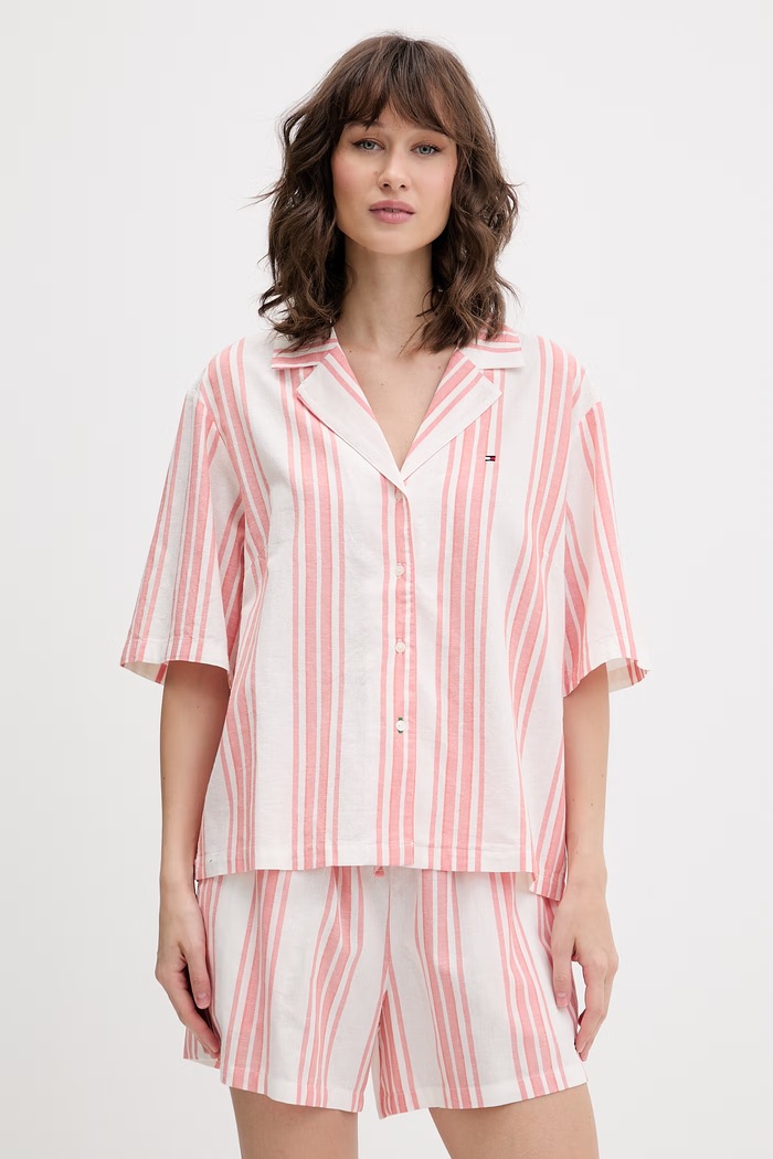 Tommy Hilfiger pyžamo dámske s ľanom oranžová UW0UW06329