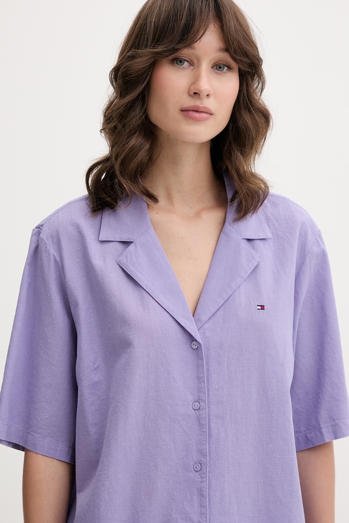 Tommy Hilfiger piżama dwuczęściowa damska z bawełną fioletowy UW0UW06505