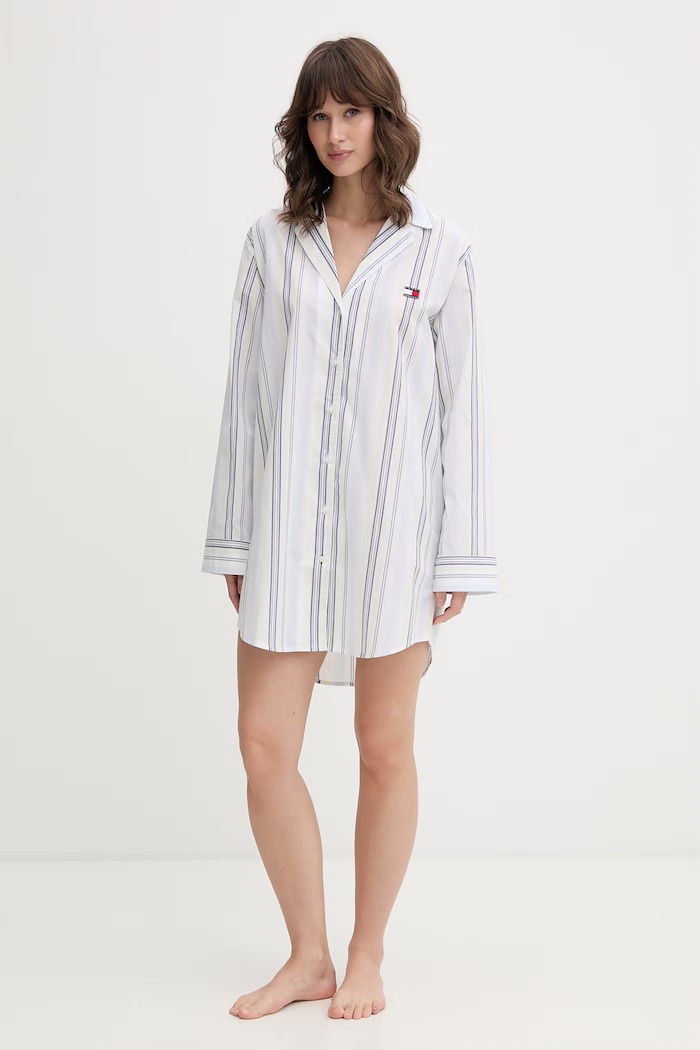 Tommy Hilfiger nočná košeľa dámska bavlnená UW0UW06549 biela SS26