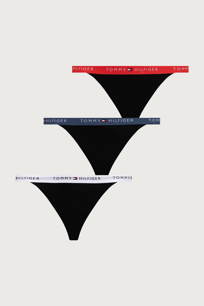 Tommy Hilfiger Stringi damskie bawełniane z elastanem 3-pack czarny UW0UW06518
