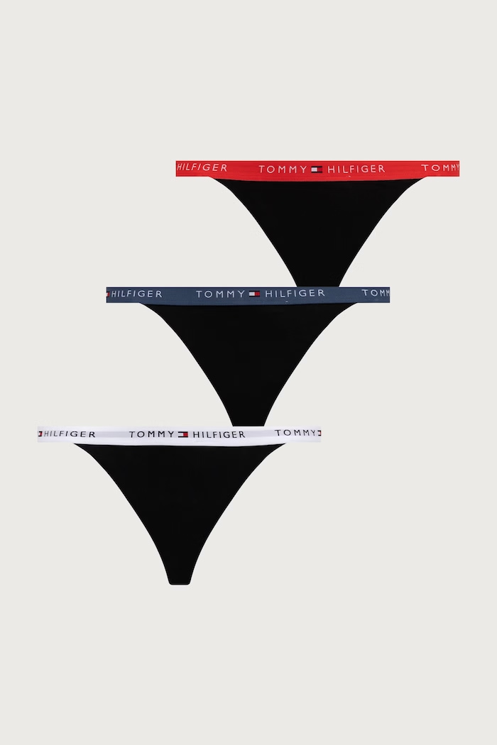 Tommy Hilfiger Stringi damskie bawełniane z elastanem 3-pack czarny UW0UW06518