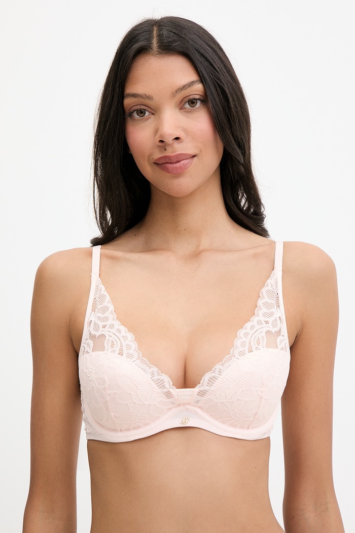 BOSS sutien triunghi din dantelă HALF PAD_BLOSSOM roz 50556192
