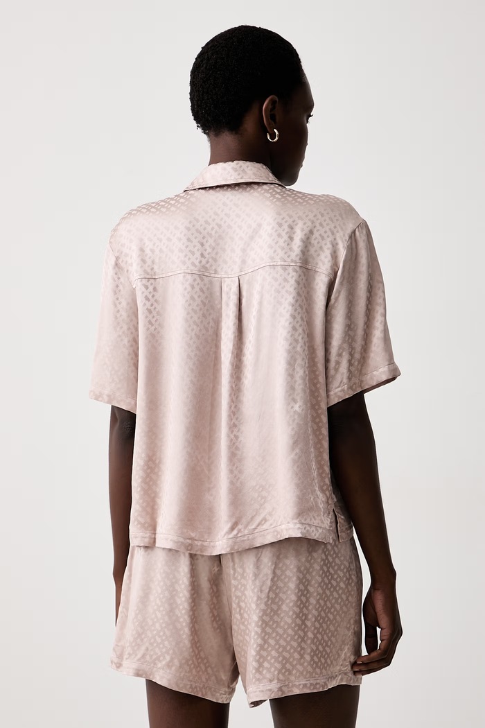 BOSS cămașă de pijama pentru femei, din vâscoză B Monogram_Top 50561023 bej SS26