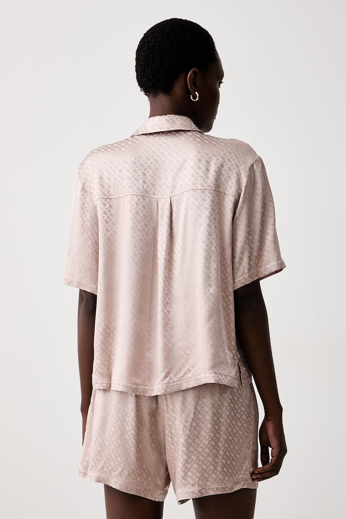 BOSS cămașă de pijama pentru femei, din vâscoză B Monogram_Top 50561023 bej SS26