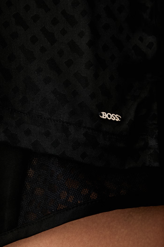 BOSS pižamna srajca ženska viskozna B Monogram_Top črna 50561023