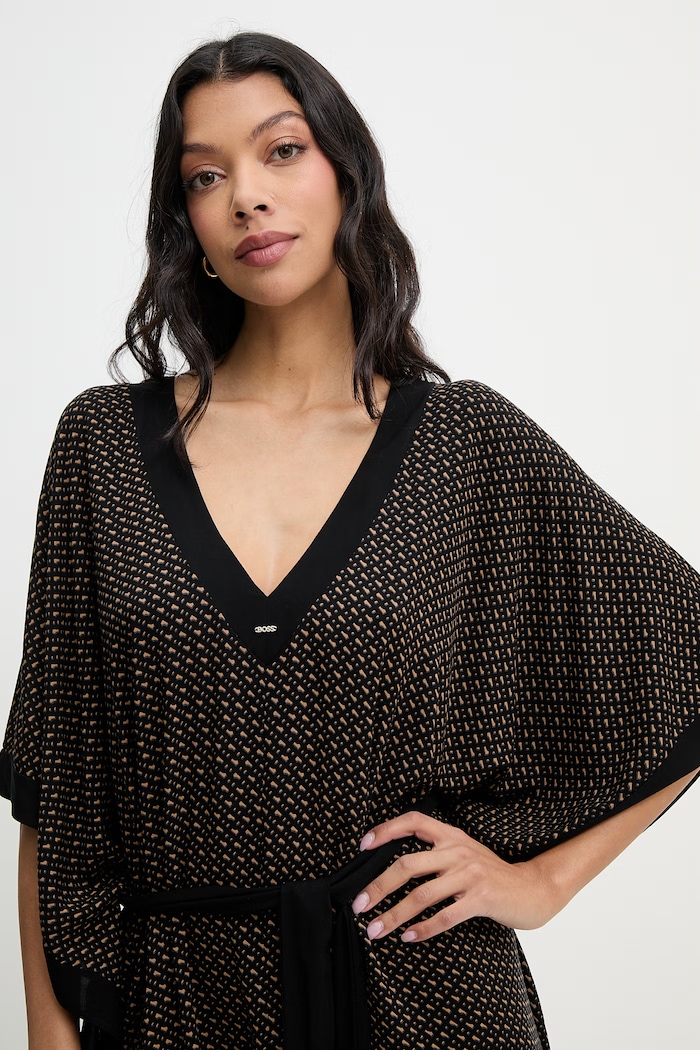 BOSS φόρεμα παραλίας γυναικείο Monogram_Kaftan μαύρο 50561263