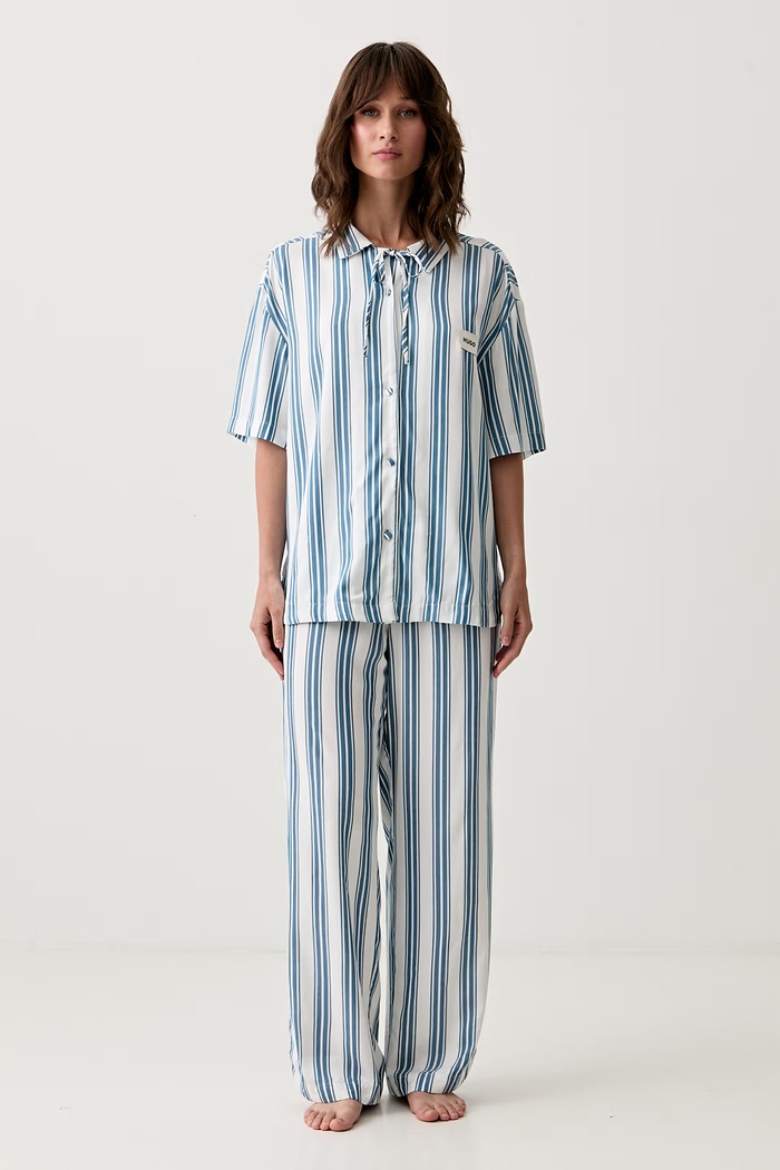 HUGO donji dio pidžame za žene od viskoze RESORT PANTS 50561640 plava SS26