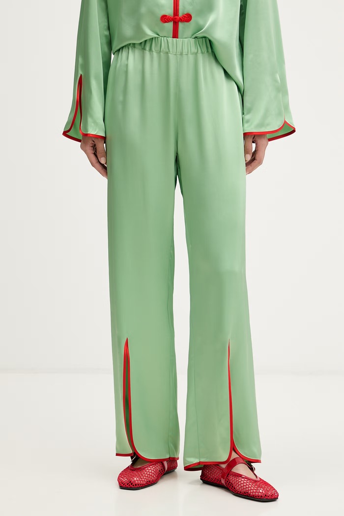 The Sleeper pijama din două piese pentru femei din vâscoză verde LSSP02P022M