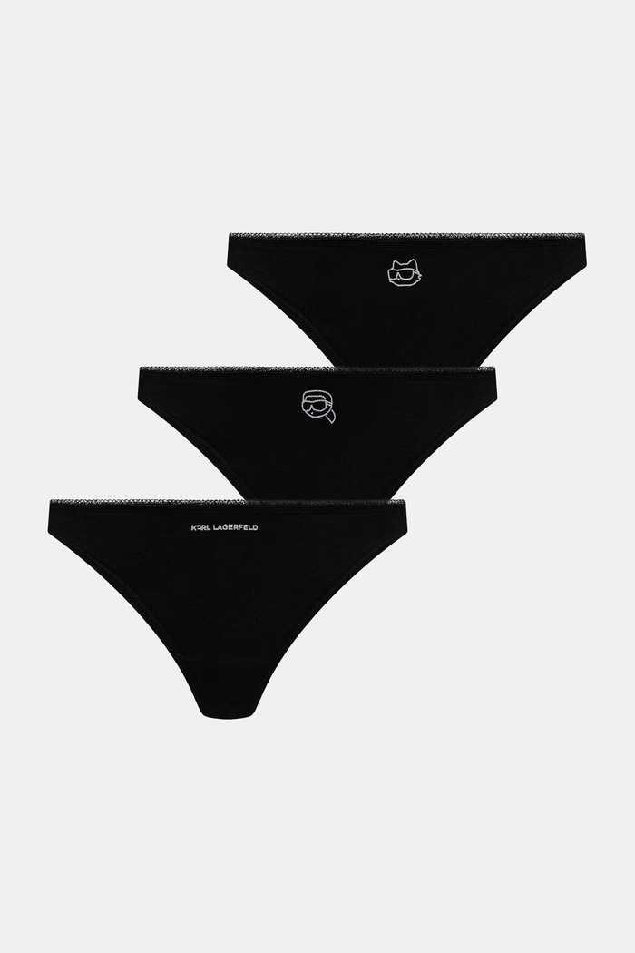 Karl Lagerfeld tanga femei din bumbac IKON pachet de 3 negru B2W47013