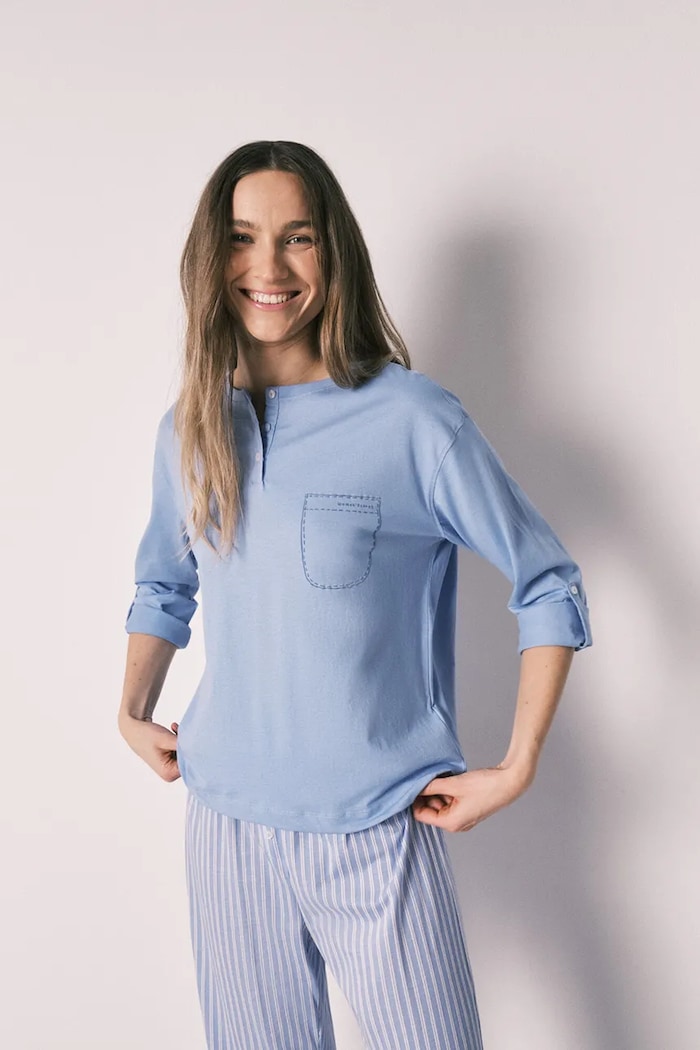 Oblečenie women'secret dvojdielne pyžamo dámske bavlnené 3593020 modrá