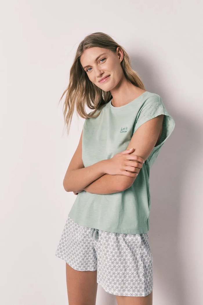women'secret pijama din două piese pentru femei, din bumbac verde 3593024