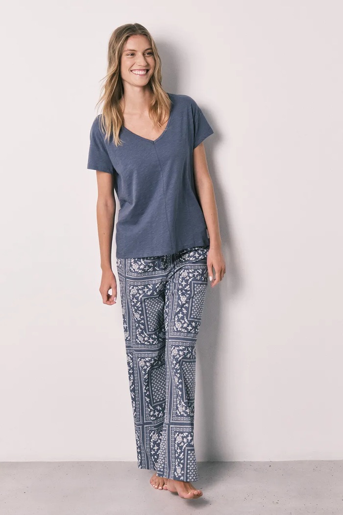 women'secret pijama din două piese pentru femei, din bumbac albastru 3593025