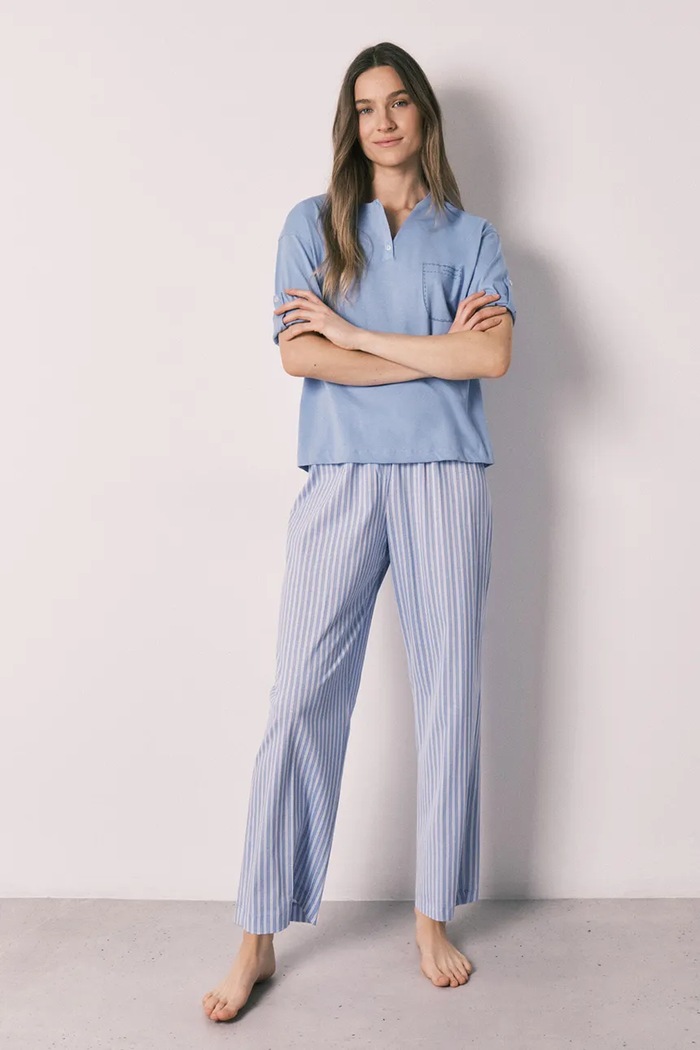 women'secret pijama din două piese pentru femei, din bumbac albastru 3593030