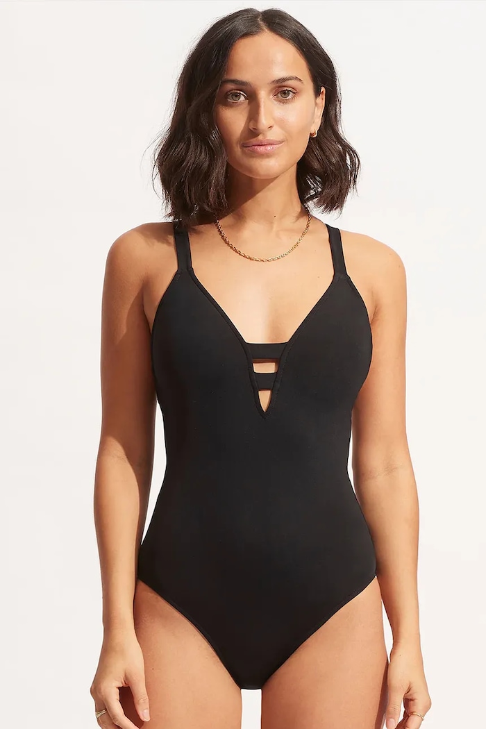 Odjeća Seafolly jednodijelni kupaći kostim za žene Deep V 10634.942 crna